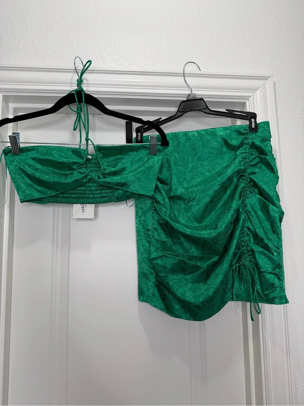 12th Tribe‎ St. Barths Emerald Jacquard Crop Top and mini skirt set Sz Small